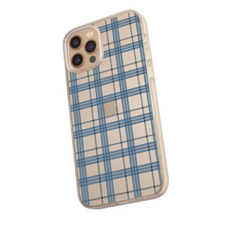 Blue Plaid Clear Phone Case For Sierra Blue iPhone 13 12 Mini 11 Pro Max XR 7 8 Plus SE 2020 Galaxy S20 Fe S21 Ultra With Aesthetic Design Feat
